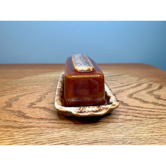 Vintage Hull Pottery Butter Dish: Brown Drip Glaze, 1960s Farmhouse Decor - Picture 5 of 10